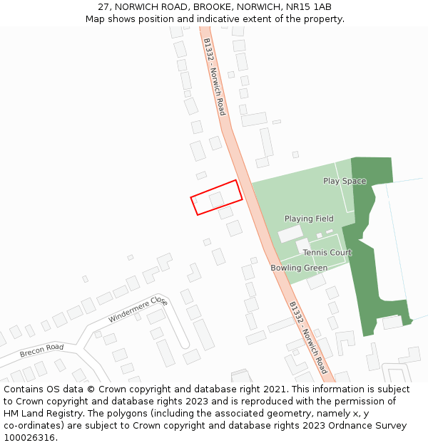 27, NORWICH ROAD, BROOKE, NORWICH, NR15 1AB: Location map and indicative extent of plot