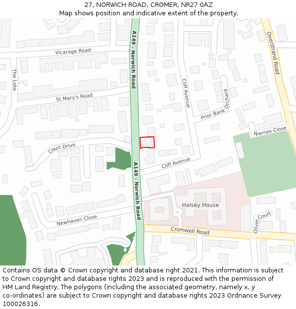 27, NORWICH ROAD, CROMER, NR27 0AZ: Location map and indicative extent of plot