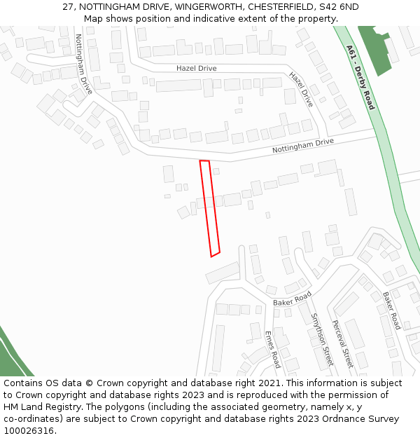 27, NOTTINGHAM DRIVE, WINGERWORTH, CHESTERFIELD, S42 6ND: Location map and indicative extent of plot