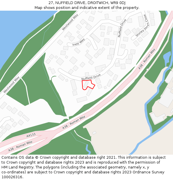 27, NUFFIELD DRIVE, DROITWICH, WR9 0DJ: Location map and indicative extent of plot