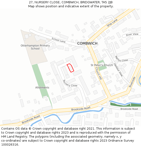 27, NURSERY CLOSE, COMBWICH, BRIDGWATER, TA5 2JB: Location map and indicative extent of plot