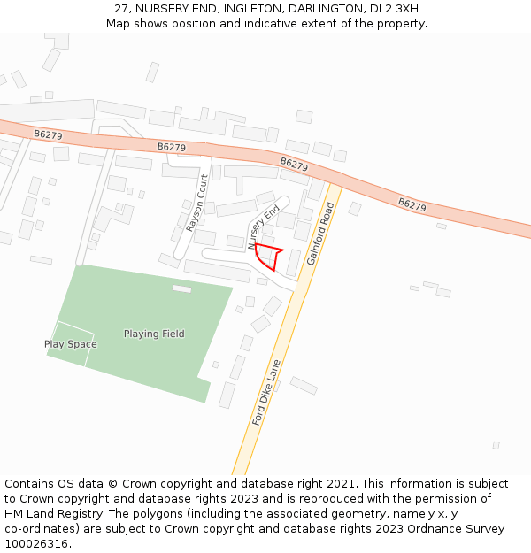 27, NURSERY END, INGLETON, DARLINGTON, DL2 3XH: Location map and indicative extent of plot