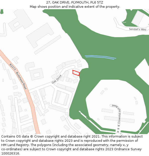 27, OAK DRIVE, PLYMOUTH, PL6 5TZ: Location map and indicative extent of plot