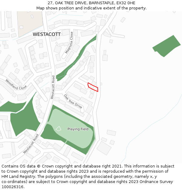27, OAK TREE DRIVE, BARNSTAPLE, EX32 0HE: Location map and indicative extent of plot