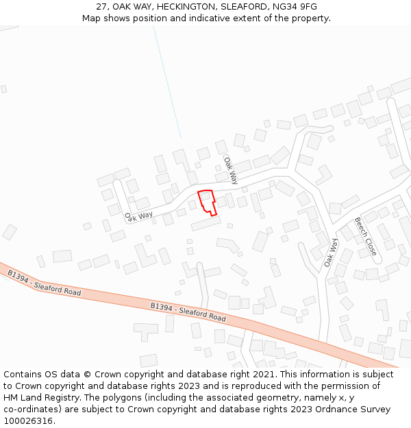 27, OAK WAY, HECKINGTON, SLEAFORD, NG34 9FG: Location map and indicative extent of plot