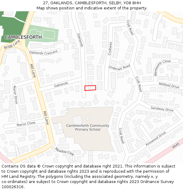 27, OAKLANDS, CAMBLESFORTH, SELBY, YO8 8HH: Location map and indicative extent of plot
