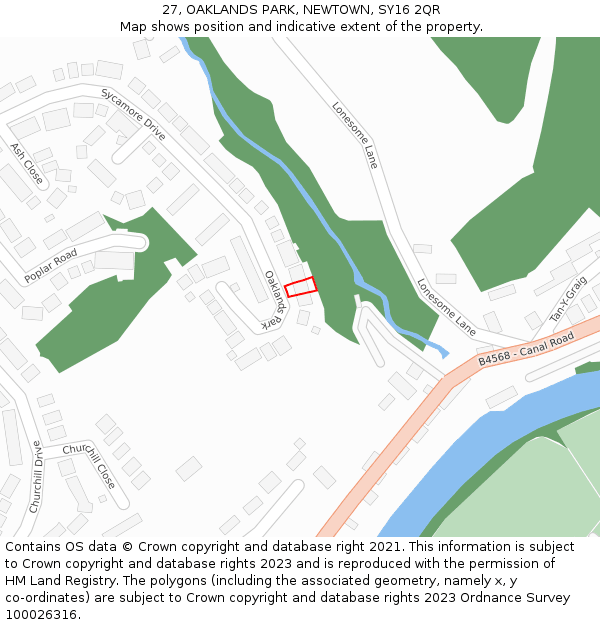 27, OAKLANDS PARK, NEWTOWN, SY16 2QR: Location map and indicative extent of plot