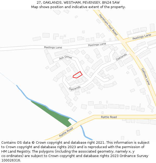 27, OAKLANDS, WESTHAM, PEVENSEY, BN24 5AW: Location map and indicative extent of plot