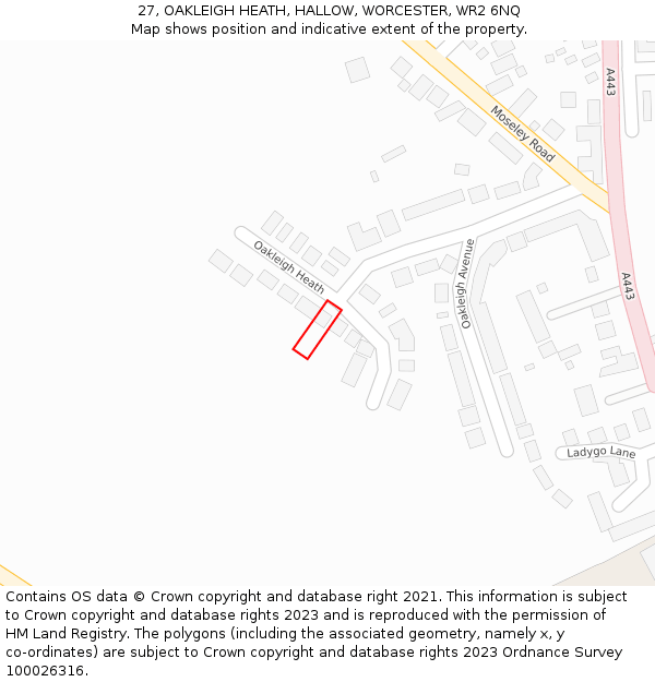 27, OAKLEIGH HEATH, HALLOW, WORCESTER, WR2 6NQ: Location map and indicative extent of plot