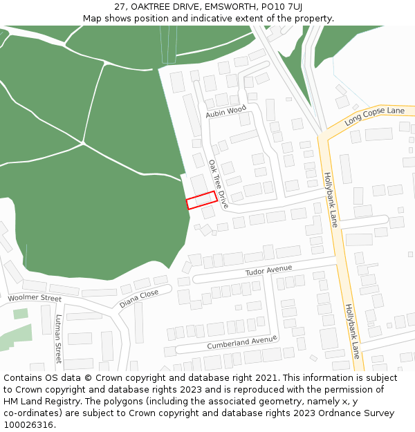 27, OAKTREE DRIVE, EMSWORTH, PO10 7UJ: Location map and indicative extent of plot