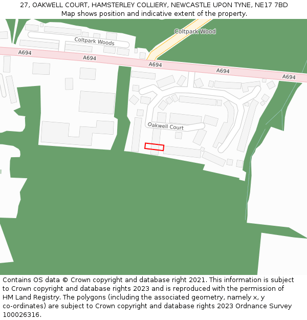 27, OAKWELL COURT, HAMSTERLEY COLLIERY, NEWCASTLE UPON TYNE, NE17 7BD: Location map and indicative extent of plot