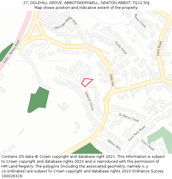 27, ODLEHILL GROVE, ABBOTSKERSWELL, NEWTON ABBOT, TQ12 5NJ: Location map and indicative extent of plot