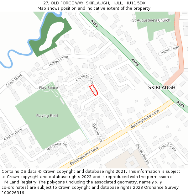 27, OLD FORGE WAY, SKIRLAUGH, HULL, HU11 5DX: Location map and indicative extent of plot