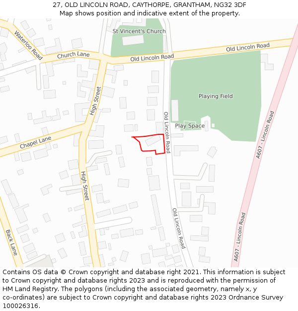 27, OLD LINCOLN ROAD, CAYTHORPE, GRANTHAM, NG32 3DF: Location map and indicative extent of plot