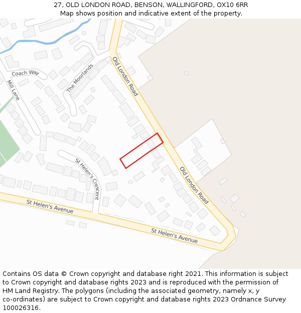 27, OLD LONDON ROAD, BENSON, WALLINGFORD, OX10 6RR: Location map and indicative extent of plot