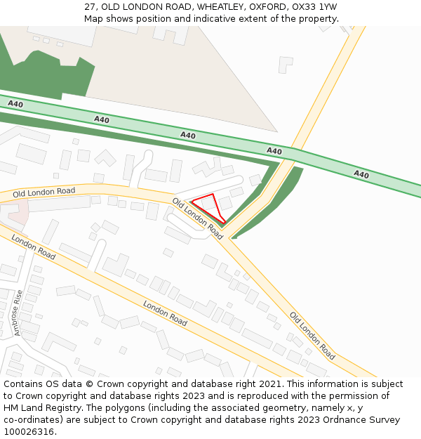 27, OLD LONDON ROAD, WHEATLEY, OXFORD, OX33 1YW: Location map and indicative extent of plot