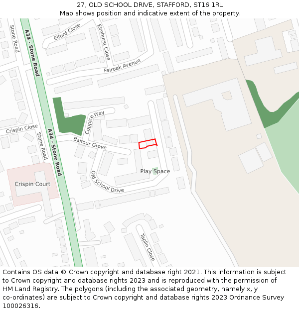 27, OLD SCHOOL DRIVE, STAFFORD, ST16 1RL: Location map and indicative extent of plot