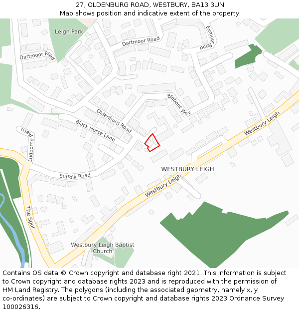 27, OLDENBURG ROAD, WESTBURY, BA13 3UN: Location map and indicative extent of plot