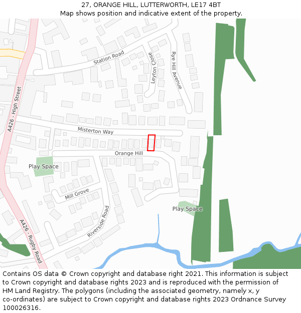 27, ORANGE HILL, LUTTERWORTH, LE17 4BT: Location map and indicative extent of plot