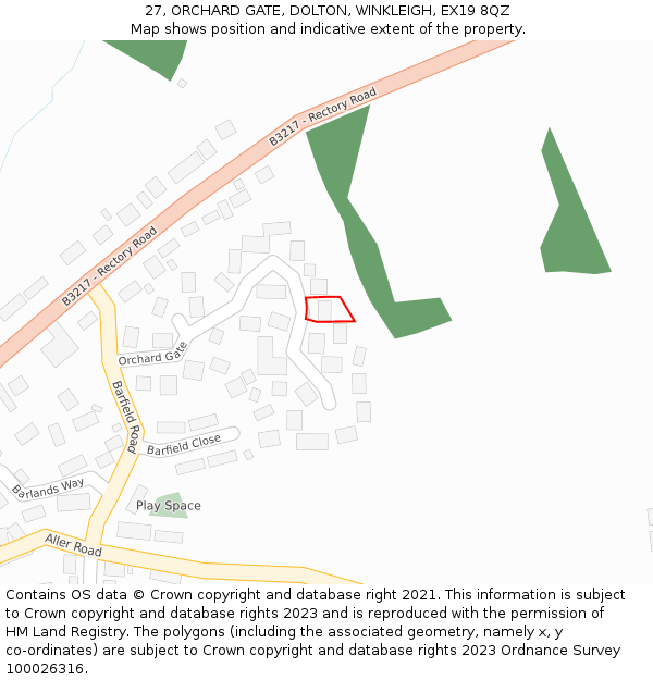 27, ORCHARD GATE, DOLTON, WINKLEIGH, EX19 8QZ: Location map and indicative extent of plot