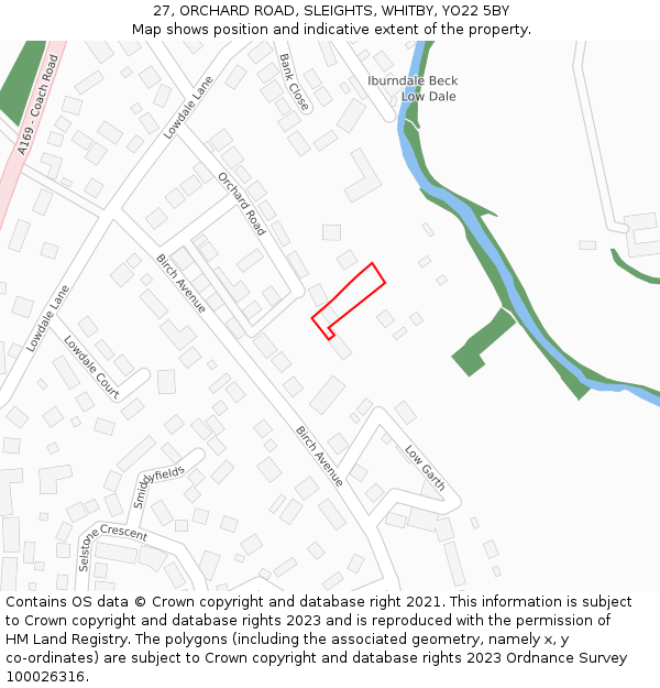 27, ORCHARD ROAD, SLEIGHTS, WHITBY, YO22 5BY: Location map and indicative extent of plot