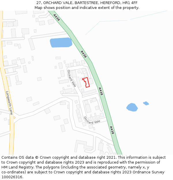 27, ORCHARD VALE, BARTESTREE, HEREFORD, HR1 4FF: Location map and indicative extent of plot