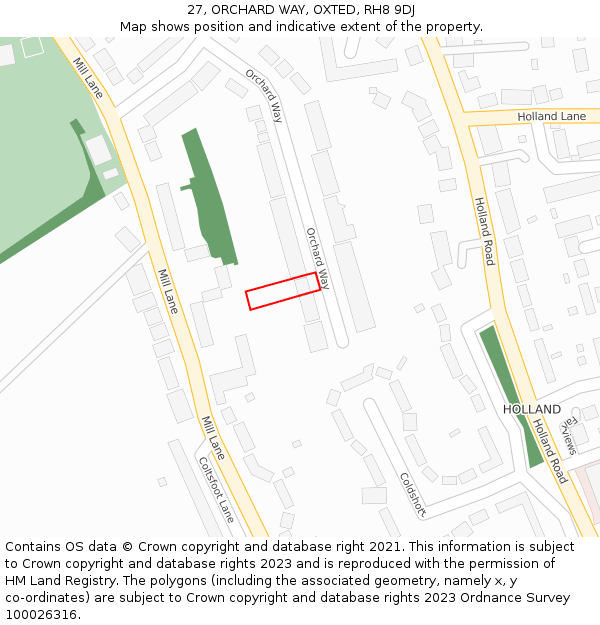 27, ORCHARD WAY, OXTED, RH8 9DJ: Location map and indicative extent of plot