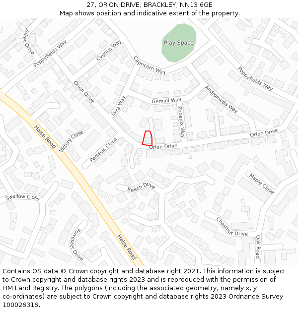 27, ORION DRIVE, BRACKLEY, NN13 6GE: Location map and indicative extent of plot