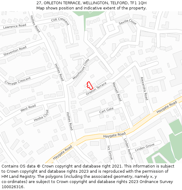 27, ORLETON TERRACE, WELLINGTON, TELFORD, TF1 1QH: Location map and indicative extent of plot