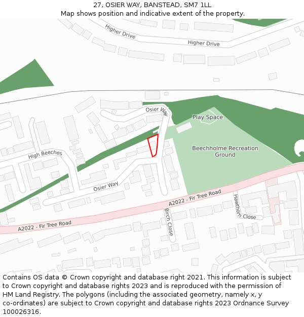 27, OSIER WAY, BANSTEAD, SM7 1LL: Location map and indicative extent of plot