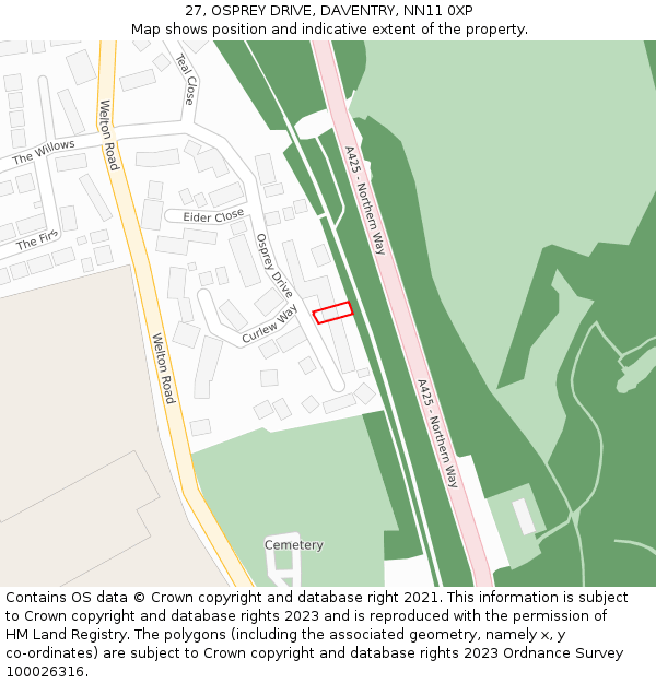 27, OSPREY DRIVE, DAVENTRY, NN11 0XP: Location map and indicative extent of plot