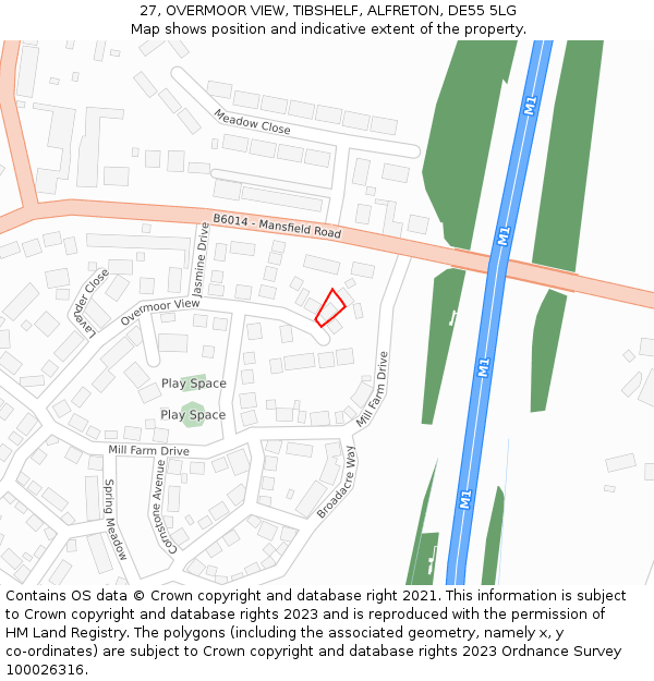 27, OVERMOOR VIEW, TIBSHELF, ALFRETON, DE55 5LG: Location map and indicative extent of plot