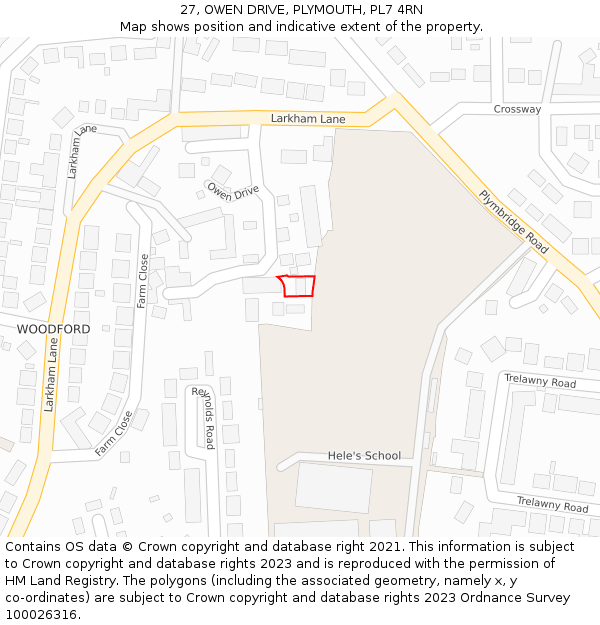 27, OWEN DRIVE, PLYMOUTH, PL7 4RN: Location map and indicative extent of plot