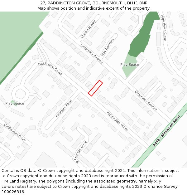 27, PADDINGTON GROVE, BOURNEMOUTH, BH11 8NP: Location map and indicative extent of plot