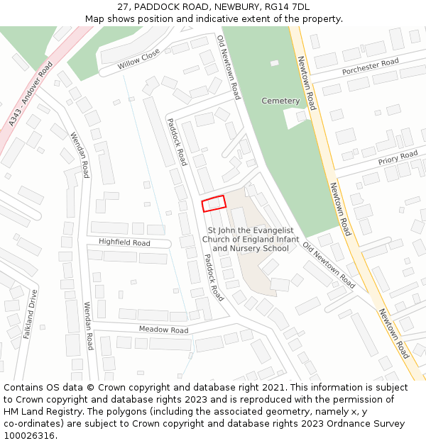 27, PADDOCK ROAD, NEWBURY, RG14 7DL: Location map and indicative extent of plot