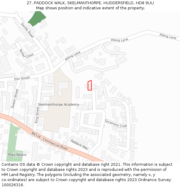 27, PADDOCK WALK, SKELMANTHORPE, HUDDERSFIELD, HD8 9UU: Location map and indicative extent of plot