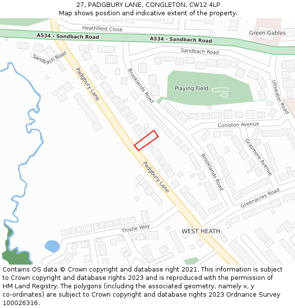 27, PADGBURY LANE, CONGLETON, CW12 4LP: Location map and indicative extent of plot