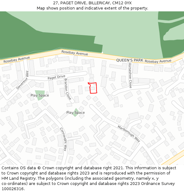 27, PAGET DRIVE, BILLERICAY, CM12 0YX: Location map and indicative extent of plot