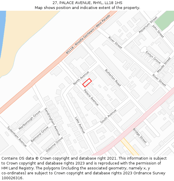 27, PALACE AVENUE, RHYL, LL18 1HS: Location map and indicative extent of plot