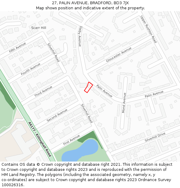 27, PALIN AVENUE, BRADFORD, BD3 7JX: Location map and indicative extent of plot