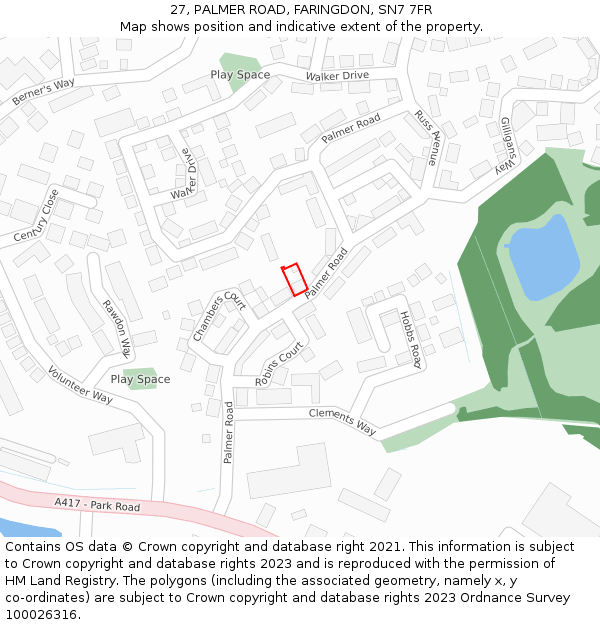 27, PALMER ROAD, FARINGDON, SN7 7FR: Location map and indicative extent of plot