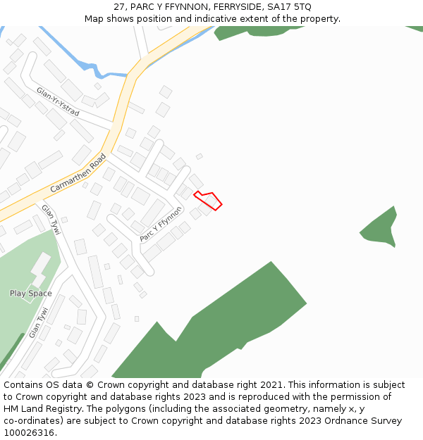 27, PARC Y FFYNNON, FERRYSIDE, SA17 5TQ: Location map and indicative extent of plot