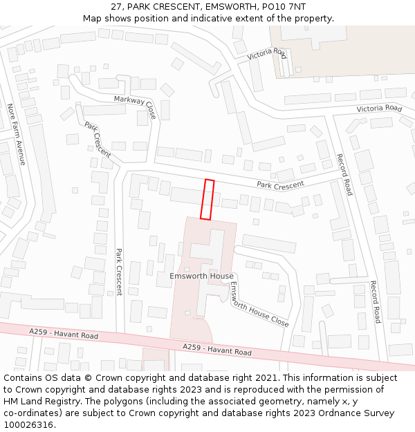 27, PARK CRESCENT, EMSWORTH, PO10 7NT: Location map and indicative extent of plot