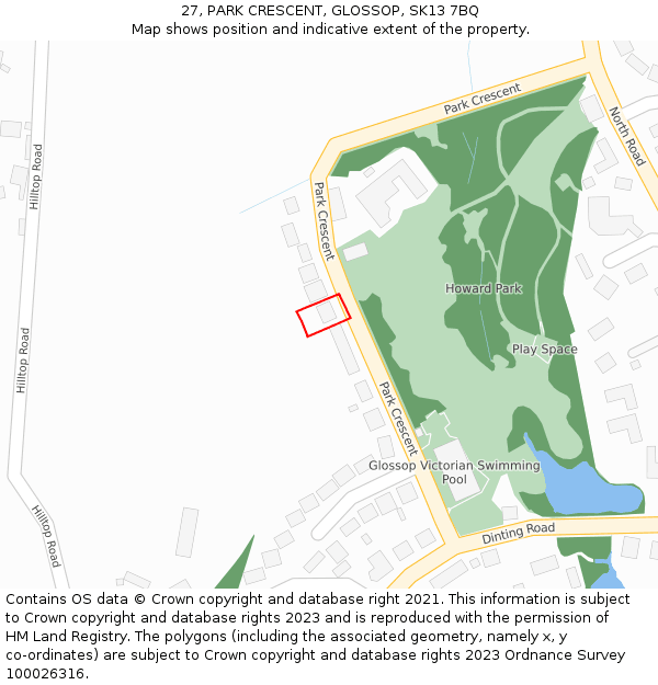 27, PARK CRESCENT, GLOSSOP, SK13 7BQ: Location map and indicative extent of plot