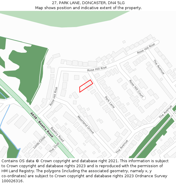 27, PARK LANE, DONCASTER, DN4 5LG: Location map and indicative extent of plot