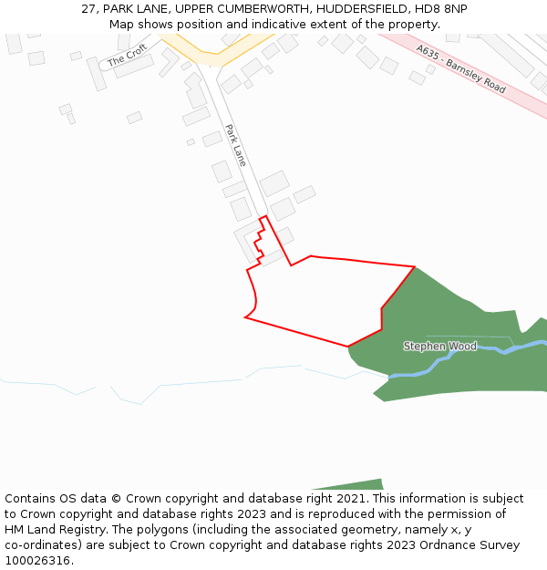 27, PARK LANE, UPPER CUMBERWORTH, HUDDERSFIELD, HD8 8NP: Location map and indicative extent of plot