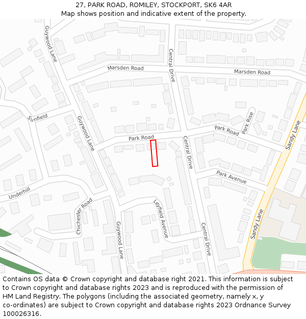 27, PARK ROAD, ROMILEY, STOCKPORT, SK6 4AR: Location map and indicative extent of plot