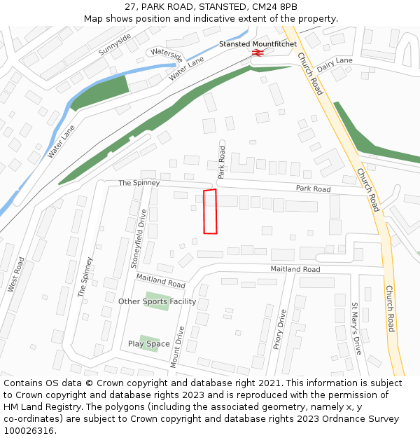 27, PARK ROAD, STANSTED, CM24 8PB: Location map and indicative extent of plot