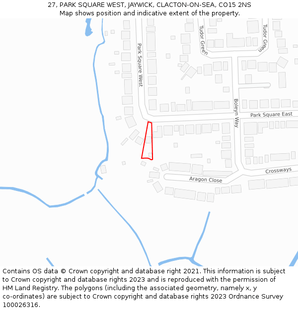 27, PARK SQUARE WEST, JAYWICK, CLACTON-ON-SEA, CO15 2NS: Location map and indicative extent of plot