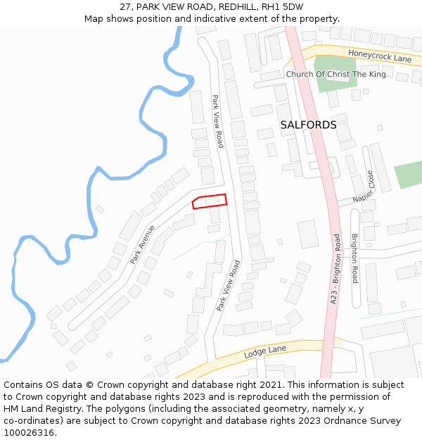 27, PARK VIEW ROAD, REDHILL, RH1 5DW: Location map and indicative extent of plot